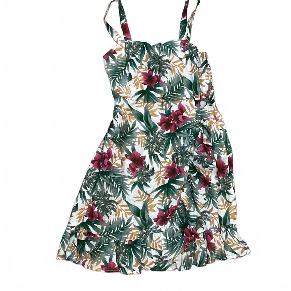 NEW KORI women's tropical printed ruffle wrap mini dress in multi